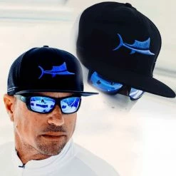 Billfish Gear Salifish Origins Flat Brim Hat Black/Blue Clothing & Gifts