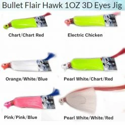 T&A Jigs Lures Bullet Flair Hawk 1OZ 3D Eyes Jig