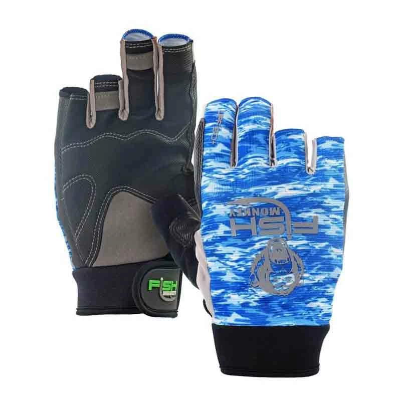 Fish Monkey Half Finger Guide Gloves Bluewater Camo FM15 Fishing Accessories