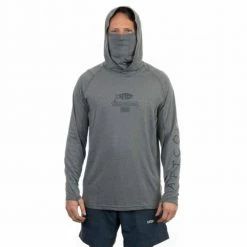 Aftco Apparel Aftco Space Grey Heather Barracuda Geocool L/S Hooded Performance Shirt With Mask