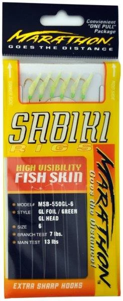 Tsunami Marathon MSB550G Glow Foil Green With Green Head Sabiki Rig